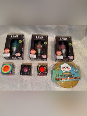 3 Lava Squish & Flow Mini Lamp Squishy Set, 1 Omg Mystery Dumpling & 1 NeeDoh